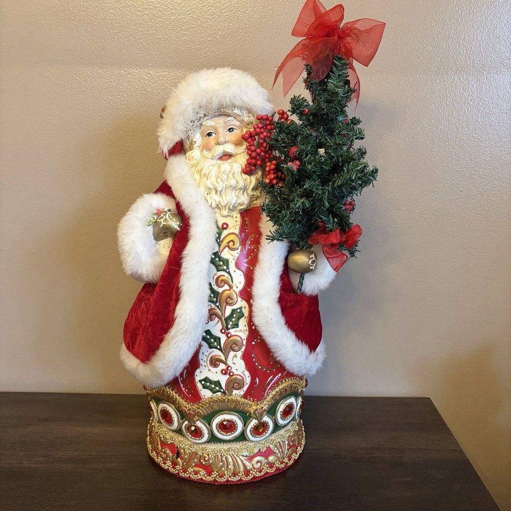 Vintage Victorian Ornate Santa Decorated Velvet Jewel‎ 1990s